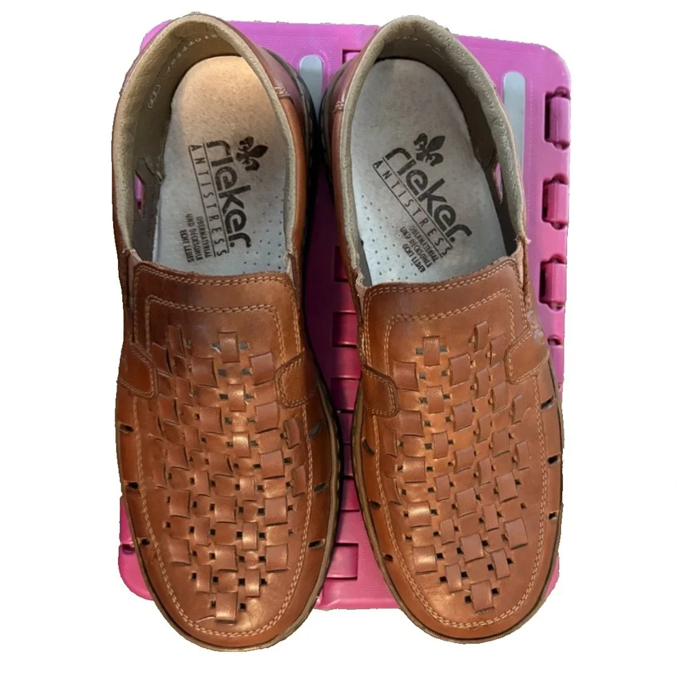 Rieker Tan Leather Slip-on Shoes Men's EU Size 41/US 8.5 Casual Comfort Travel